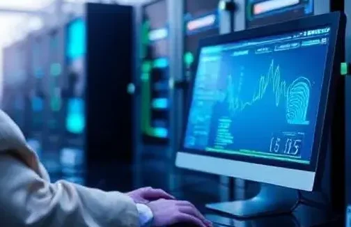 On-Site Technical Services A person using a computer with data visualizations in a server room.